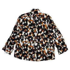 Hot Cotton Womens Camo Full Zip Linen Jacket 1X Brown Lagenlook Boho Breathable